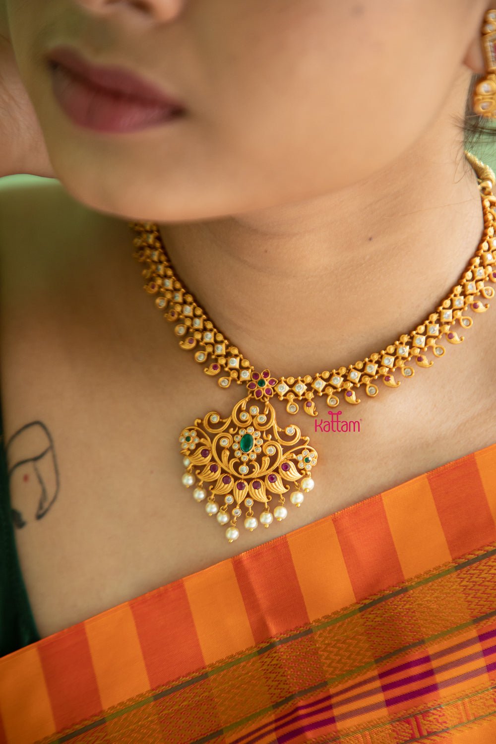 Elegant Matt Pendant Semi Bridal Necklace Set - N505