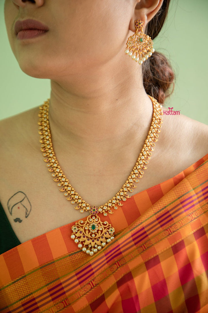 Elegant Matt Pendant Semi Bridal Necklace Set - N505