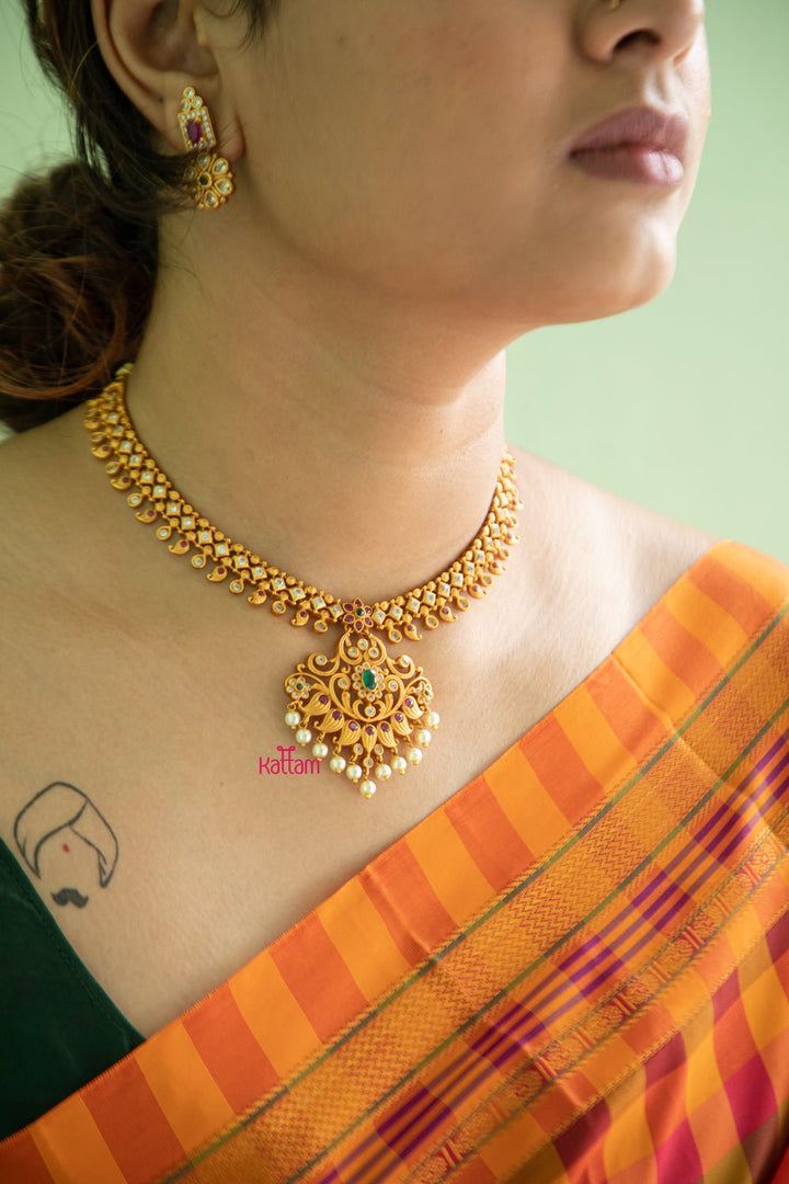 Elegant Matt Pendant Semi Bridal Necklace Set - N505