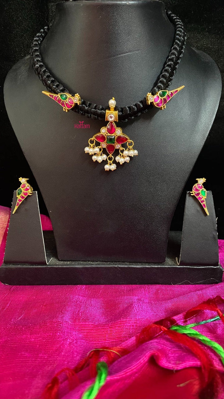 Handmade Kundan Peacock Black Thread Choker - N881