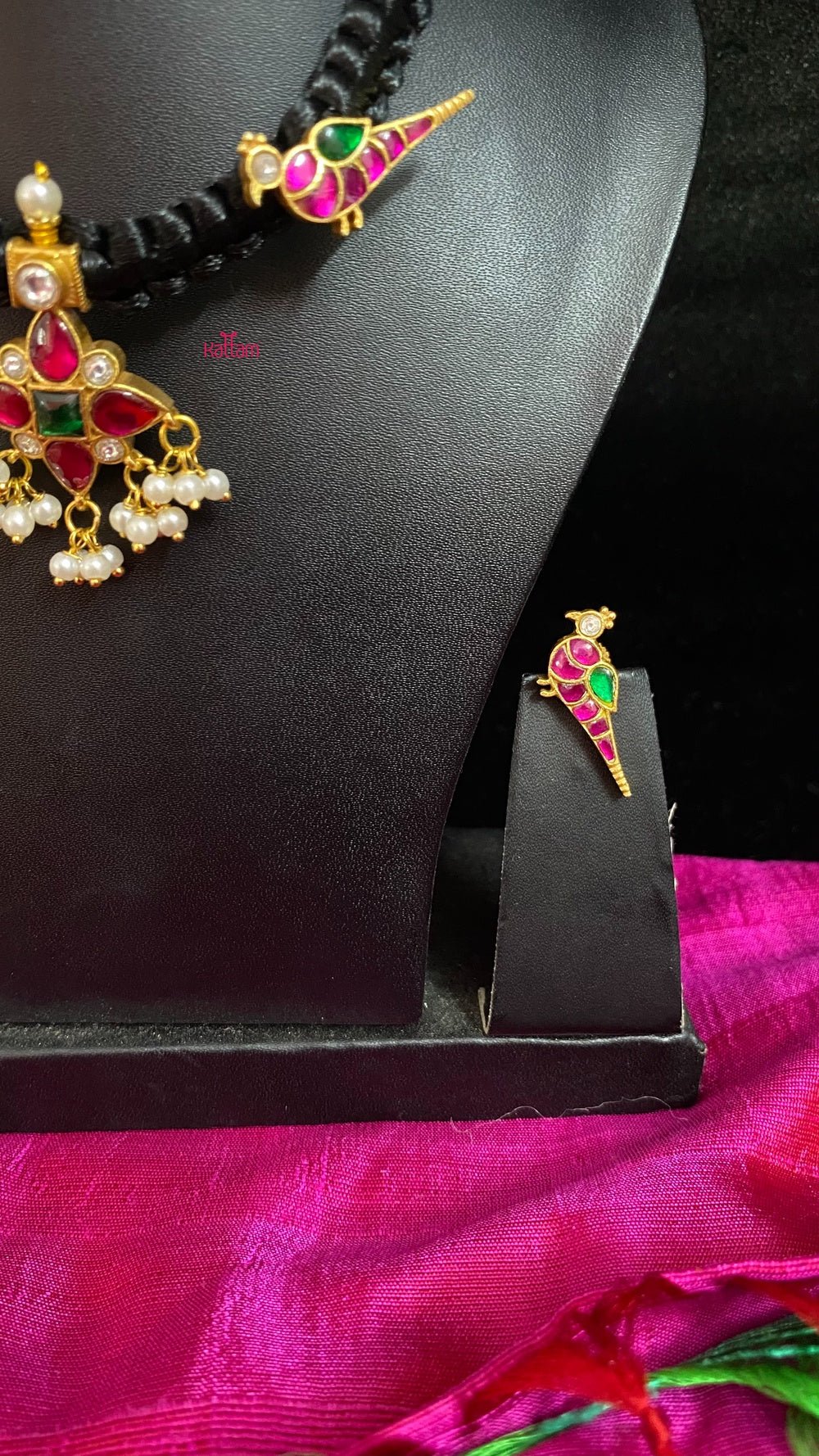 Handmade Kundan Peacock Black Thread Choker - N881