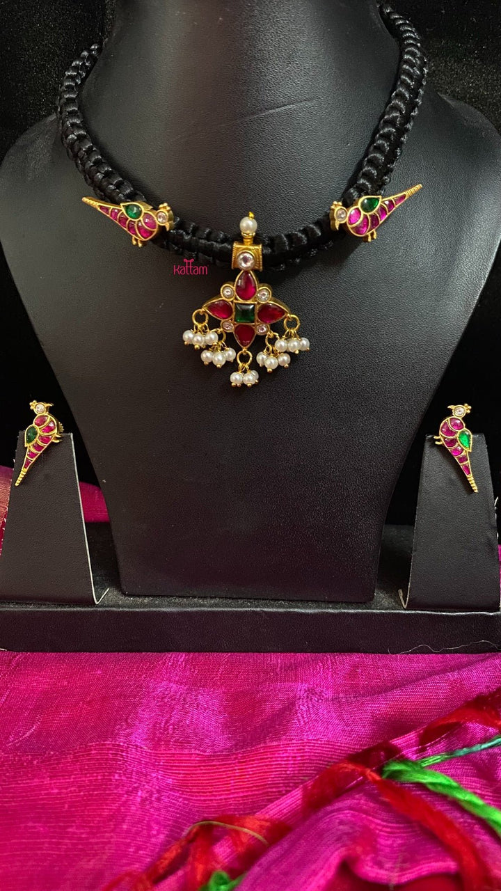 Handmade Kundan Peacock Black Thread Choker - N881