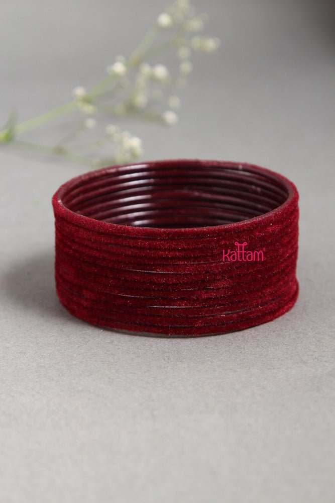 Maroon Plain Metal Velvet Bangle - B378 - V4