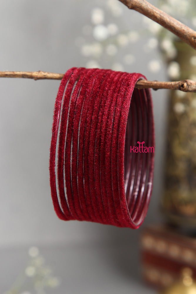 Maroon Plain Metal Velvet Bangle - B378 - V4