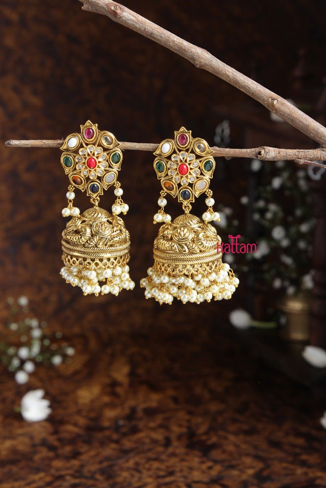 Matte Navarathna Pearl Jhumka - E439
