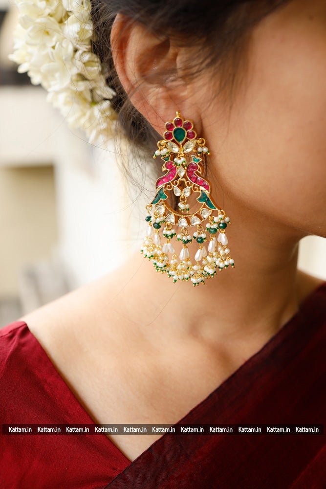 Multicolour Peacock Kundan Earring - E367