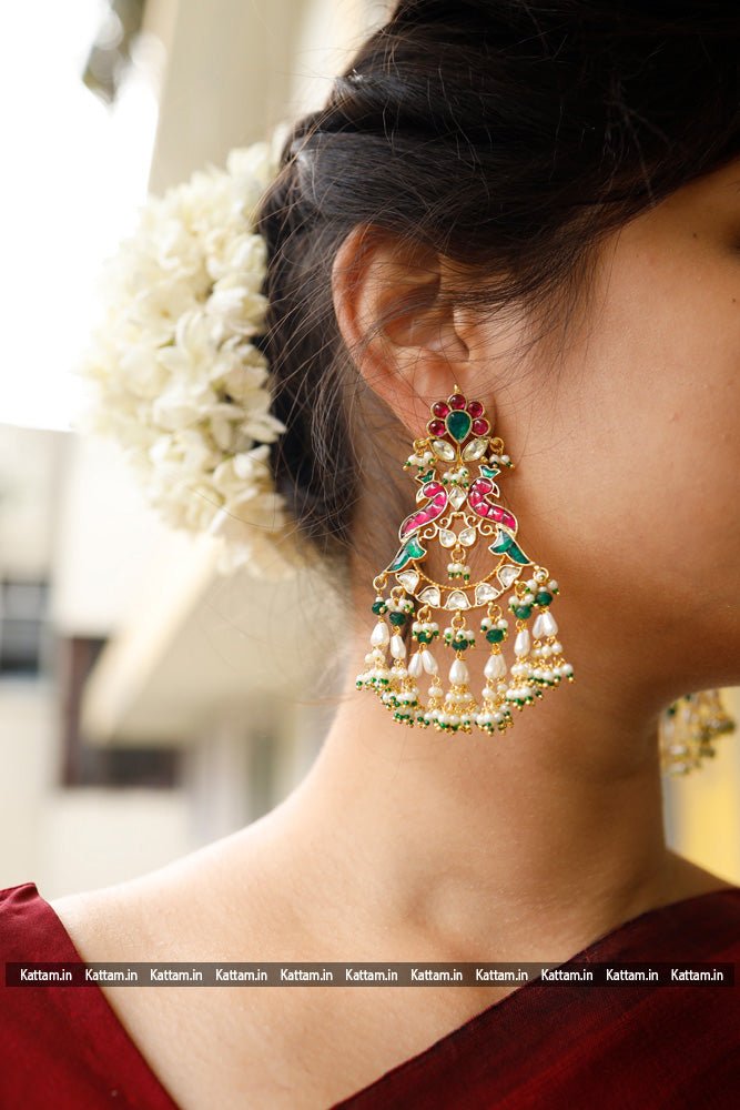 Multicolour Peacock Kundan Earring - E367