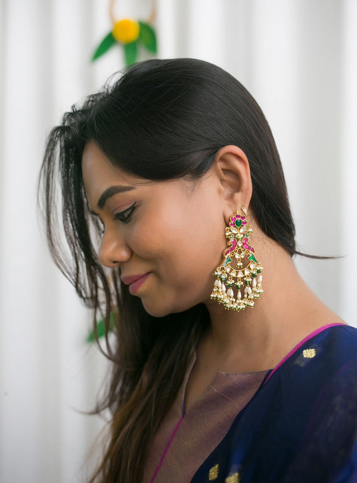 Multicolour Peacock Kundan Earring - E367