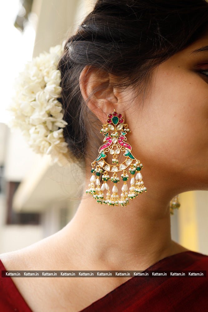 Multicolour Peacock Kundan Earring - E367