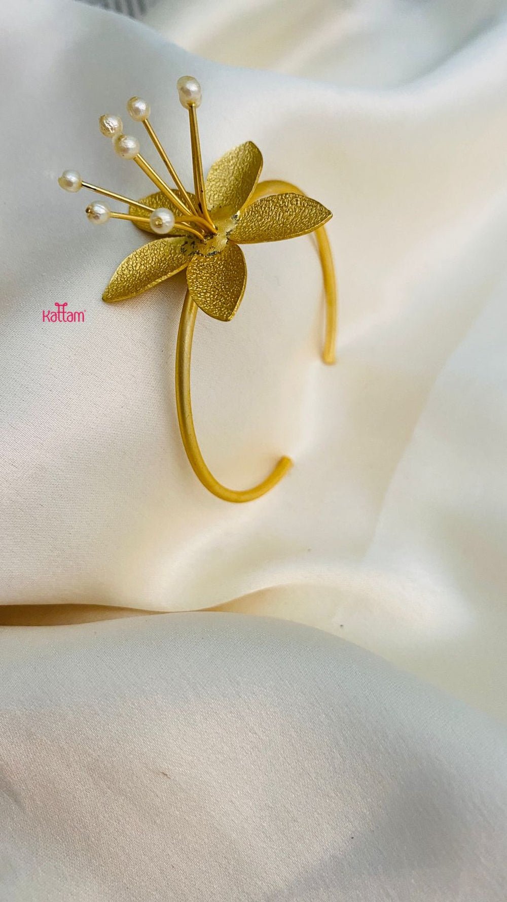 Open Type One Size Handcrafted Pearl Single Poo Kada and Ring - B255