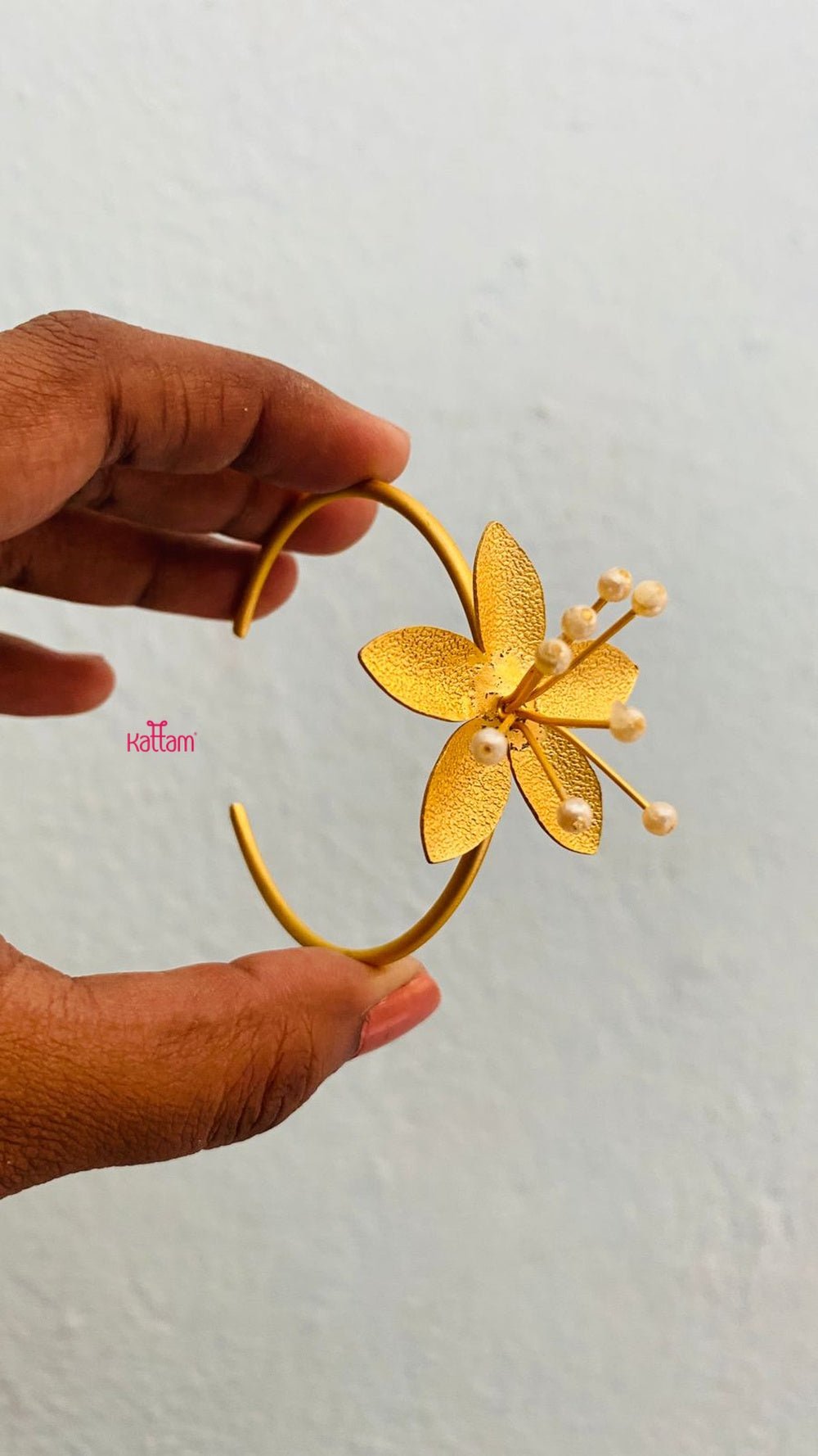 Open Type One Size Handcrafted Pearl Single Poo Kada and Ring - B255