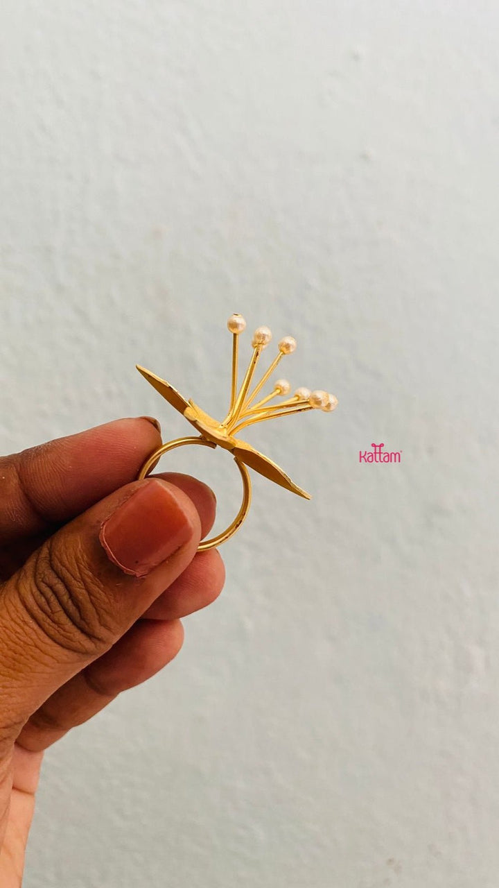 Open Type One Size Handcrafted Pearl Single Poo Kada and Ring - B255