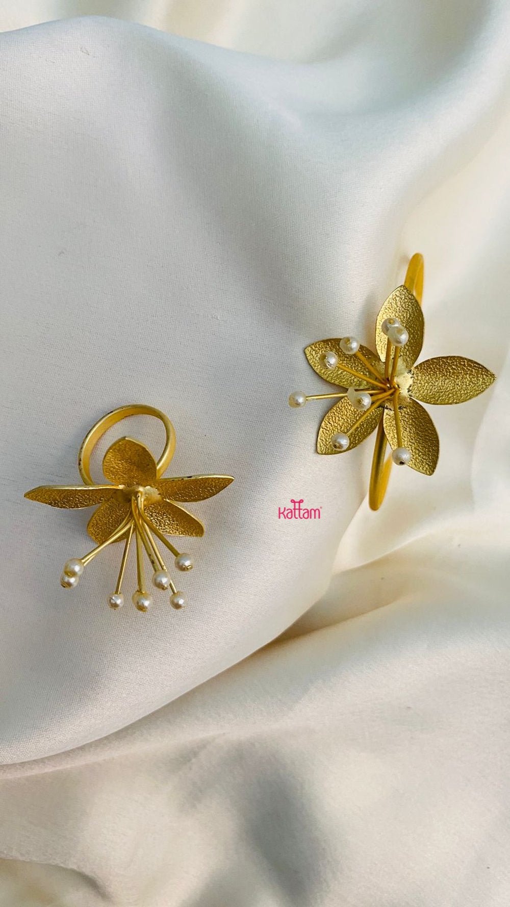 Open Type One Size Handcrafted Pearl Single Poo Kada and Ring - B255