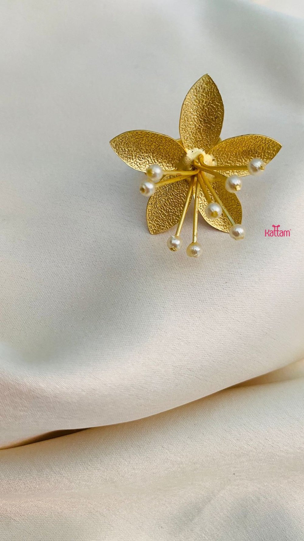 Open Type One Size Handcrafted Pearl Single Poo Kada and Ring - B255