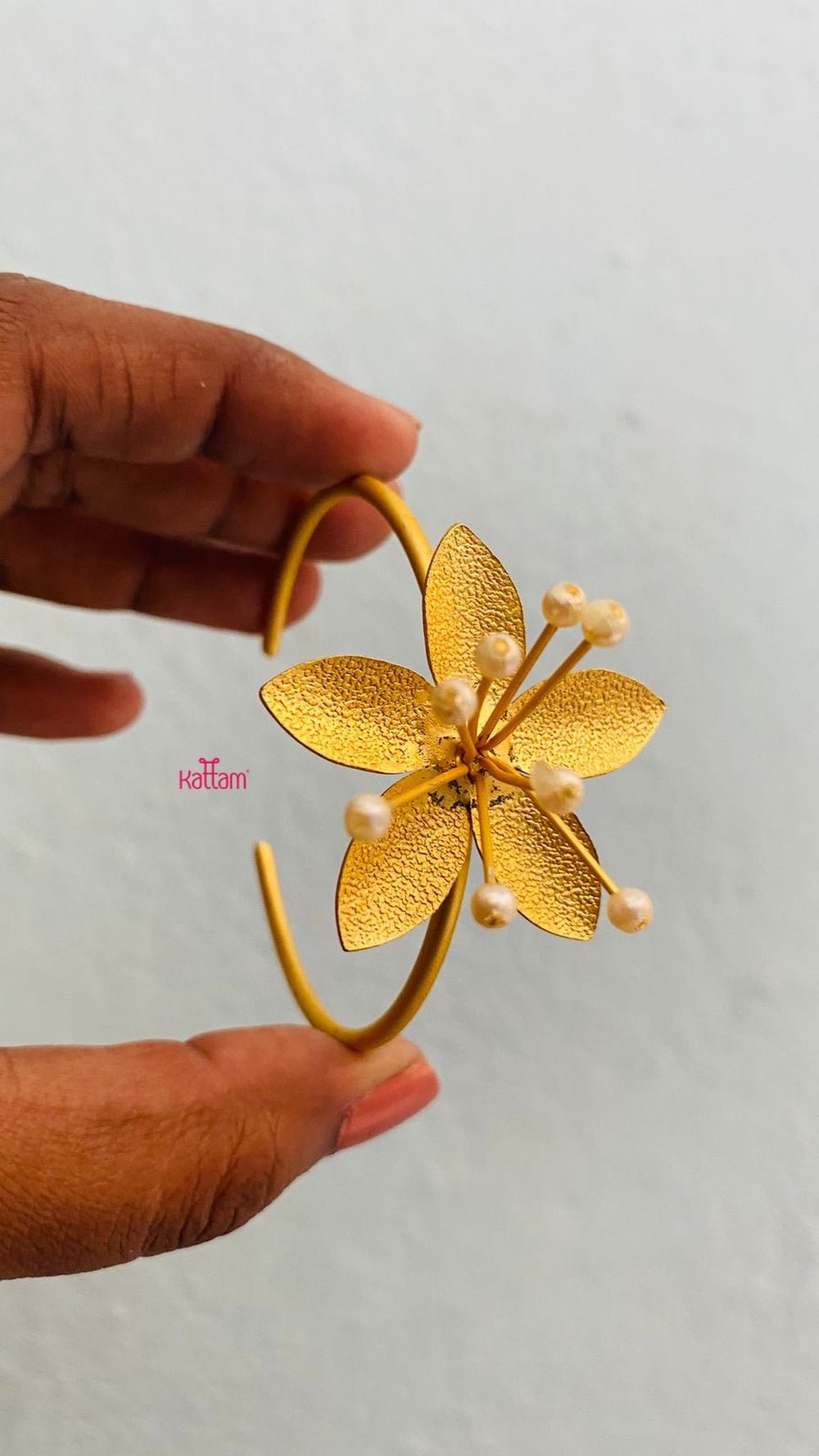 Open Type One Size Handcrafted Pearl Single Poo Kada and Ring - B255