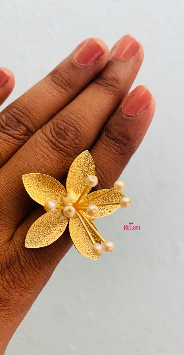 Open Type One Size Handcrafted Pearl Single Poo Kada and Ring - B255