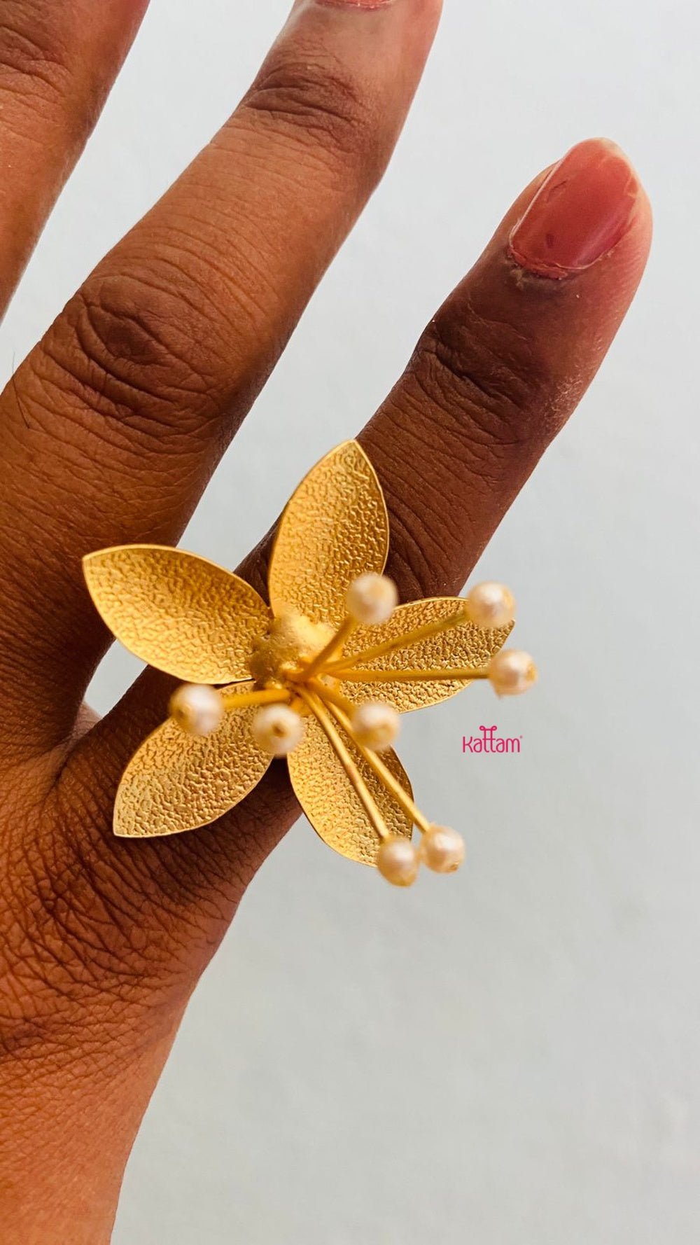 Open Type One Size Handcrafted Pearl Single Poo Kada and Ring - B255