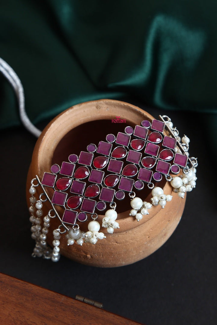 Silver Lookalike Stone Pearl Choker - N900