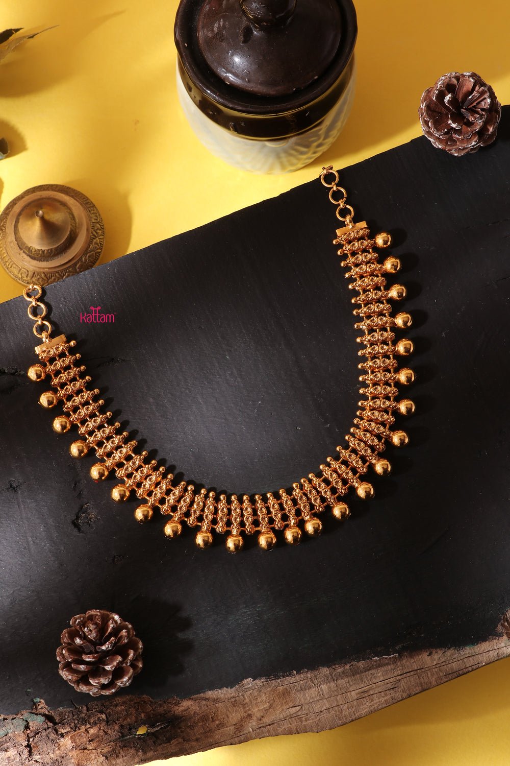 Varnam - Gold Look alike Ball Chain Necklace - N682